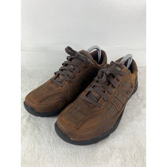 Skechers Brown Mens Relaxed Fit Air Cooled Memory Foam Leather Shoes Size 8 - Picture 1 of 10